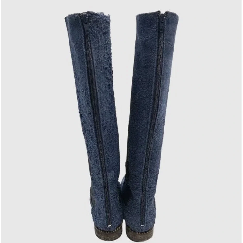 Free People Callow Tall Boot Blue Distressed Blue Suede‎ Sz 38 EU 7 US Back Zip